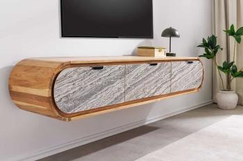 Zwevend organisch tv meubel acaciahout steenfineer 160 cm