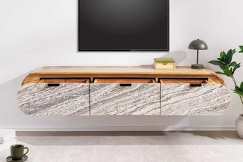 Zwevend organisch tv meubel acaciahout steenfineer 160 cm