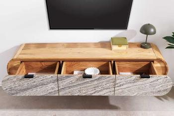 Zwevend organisch tv meubel acaciahout steenfineer 160 cm