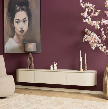 Zwevend tv meubel beigezand mangohout 200 cm