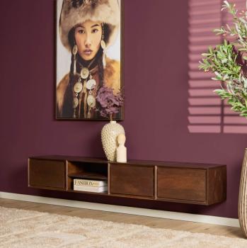 zwevend tv meubel donkerbruin mangohout 200 cm