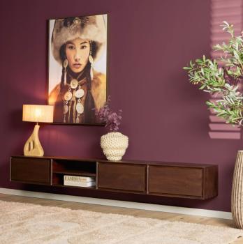 zwevend tv meubel donkerbruin mangohout 240 cm