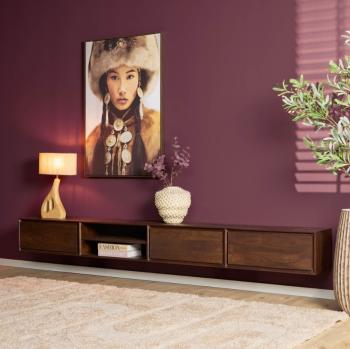 zwevend tv meubel donkerbruin mangohout 280 cm