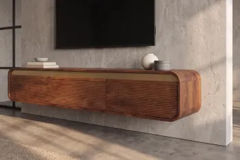 Zwevend tv meubel donkerbruin mangohout goud accent 160 cm