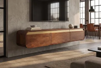 Zwevend tv meubel donkerbruin mangohout goud accent 160 cm