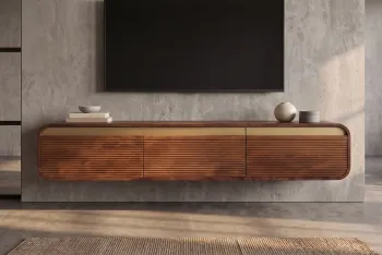 Zwevend tv meubel donkerbruin mangohout goud accent 160 cm
