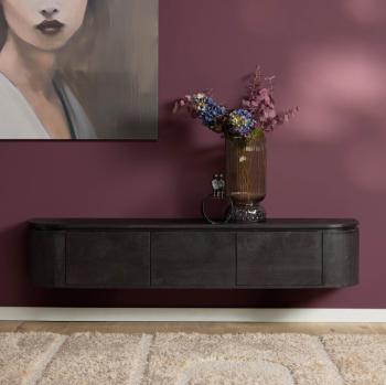 Zwevend tv meubel zwart mangohout 160 cm