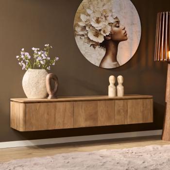 Zwevend tv meubel naturel bruin mangohout 165 cm