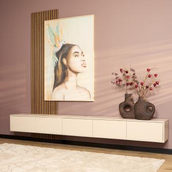 Groot zwevend tv-meubel 280 cm zand mangohout