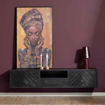 Zwevend tv meubel zwart mangohout visgraat 160 cm