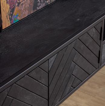 Zwevend tv meubel zwart mangohout visgraat 160 cm