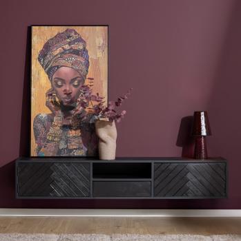 Zwevend tv meubel zwart mangohout visgraat 180 cm