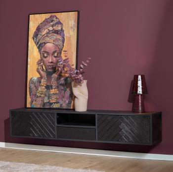 Zwevend tv meubel zwart mangohout visgraat 200 cm