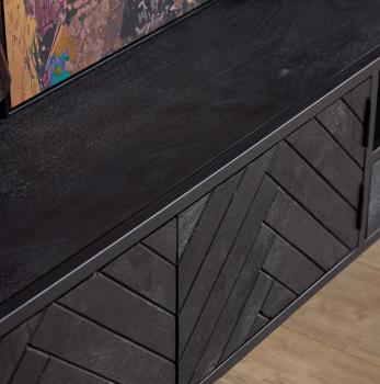 Zwevend tv meubel zwart mangohout visgraat 200 cm