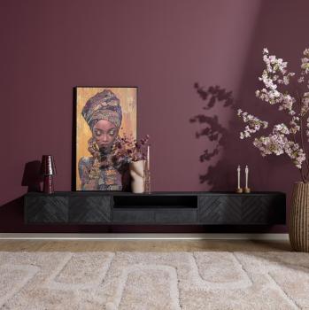 Zwevend tv meubel zwart mangohout visgraat 240 cm