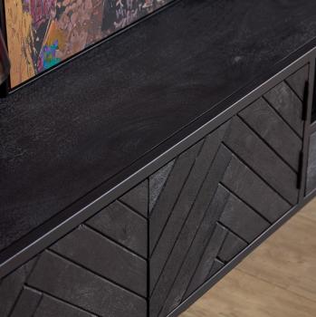 Zwevend tv meubel zwart mangohout visgraat 240 cm